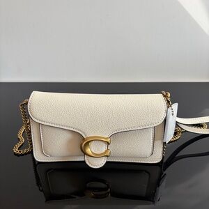 Coach White Pebbled Leather Chain Crossbody Bag